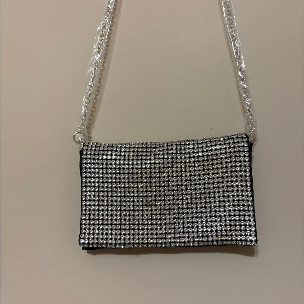 Amber Sceats Stella Black Crystal Clutch Bag w/ Chain Strap Formal - Picture 3 of 5
